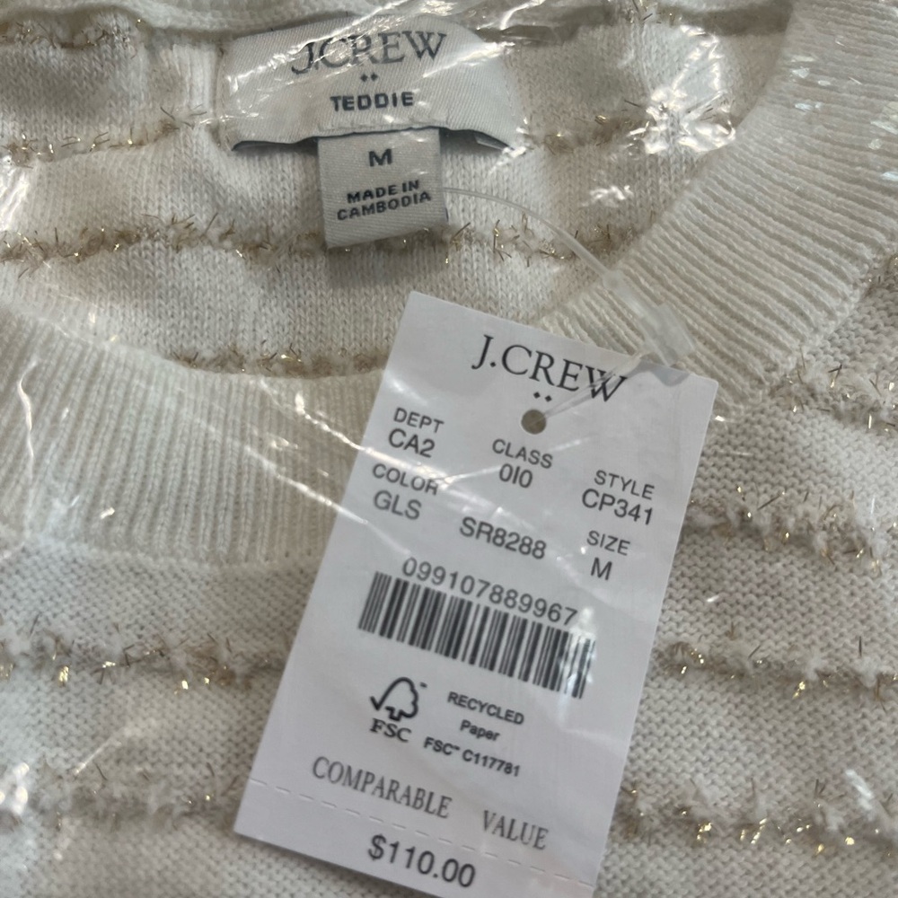 J. Crew Women's White Sweater with Gold Details